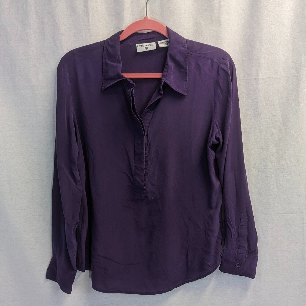 Kathy Ireland Size Large Purple 100% Silk Blouse